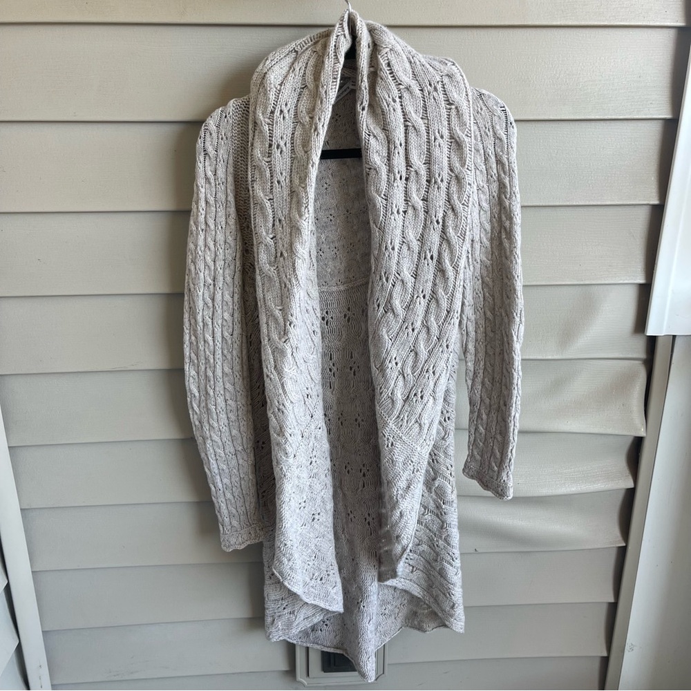 Autumn Cashmere Cardigan Size S Eyelet Chunky Knit Open Mid Length Open Beige